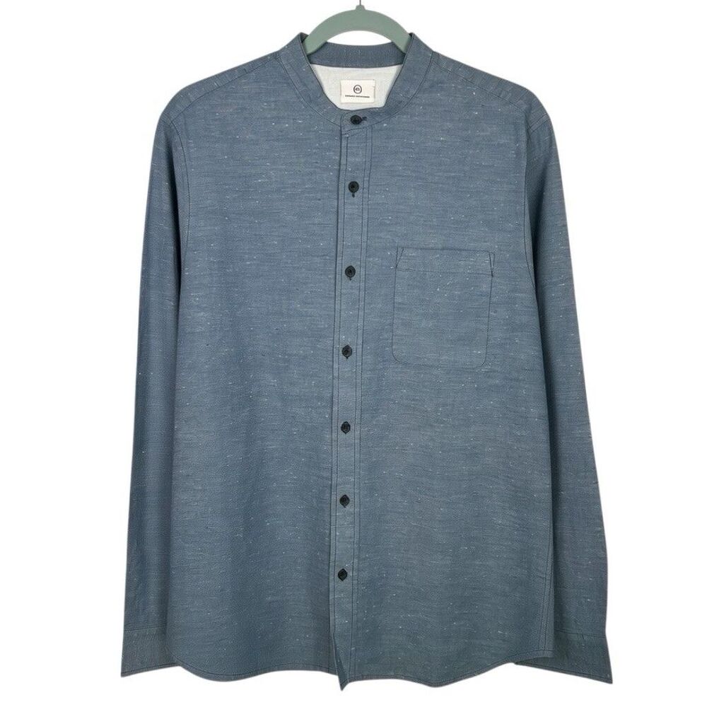 AG Adriano Goldschmied Button Down Shirt Mens M Blue Long Sleeve Mandarin NEW